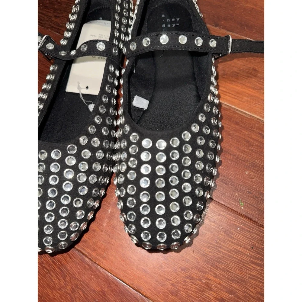 Women's Issa Rhinestone Mary Jane Ballet Flats - A New Day™ Black 9.5